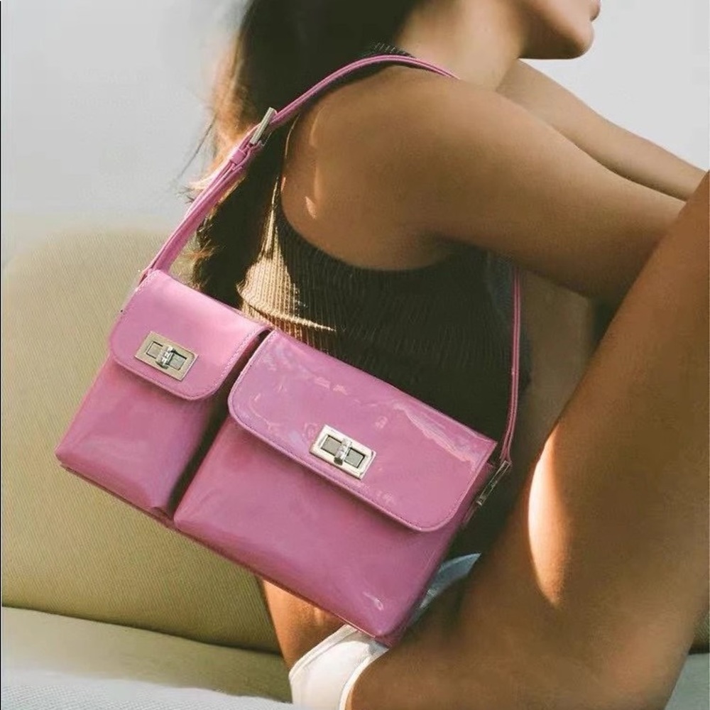 BY FAR Billy Leather Convertible Crossbody Bag, Hot pink
